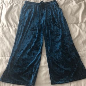 Crushed Velvet Wide Leg Pants in Blue
